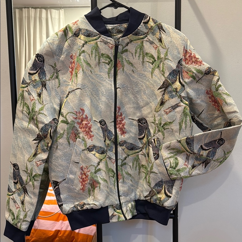 Floral Bird Print Bomber Jacket